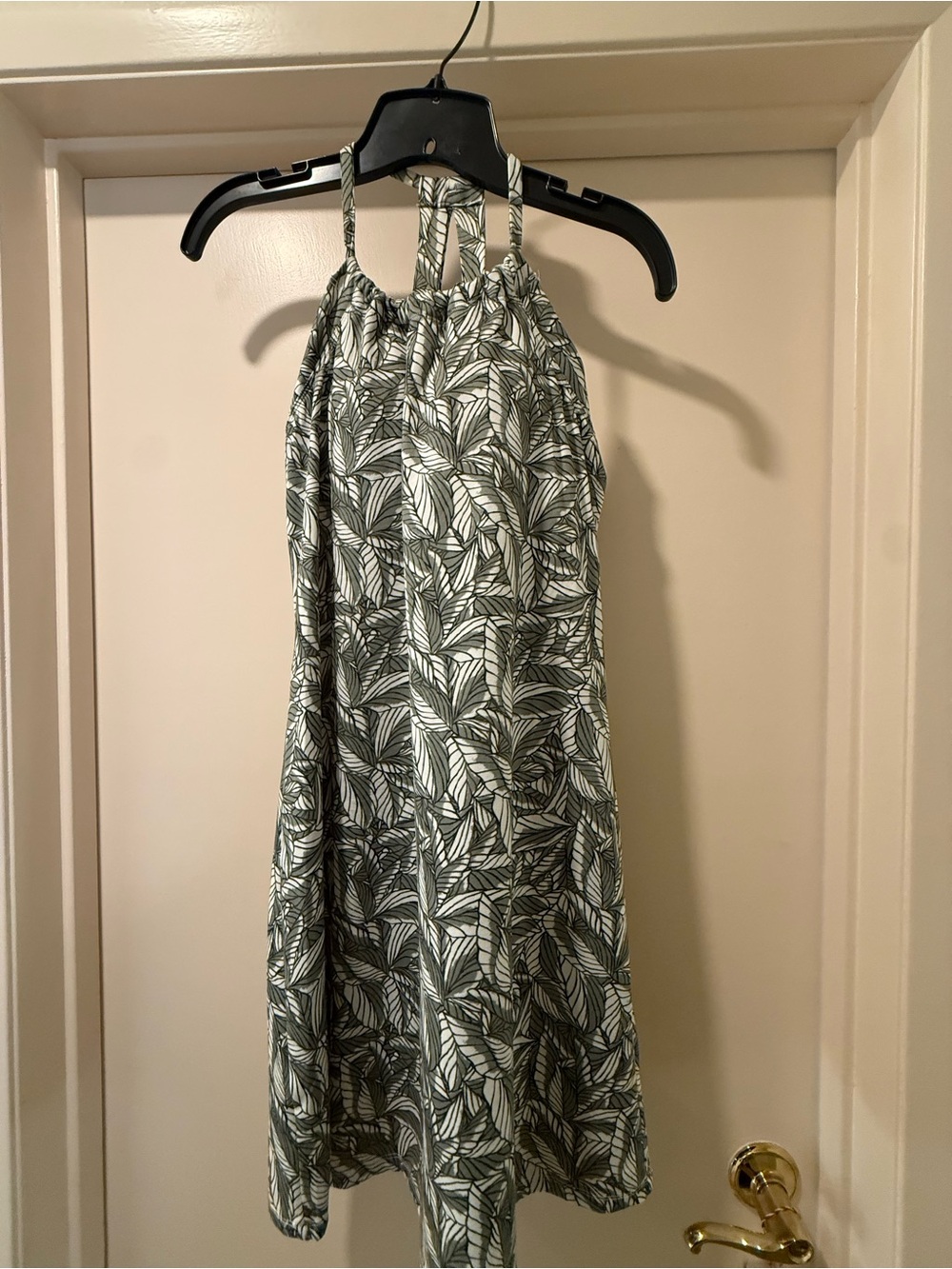 Eddie Bauer Olive Leaf-Print Halter Midi Dress